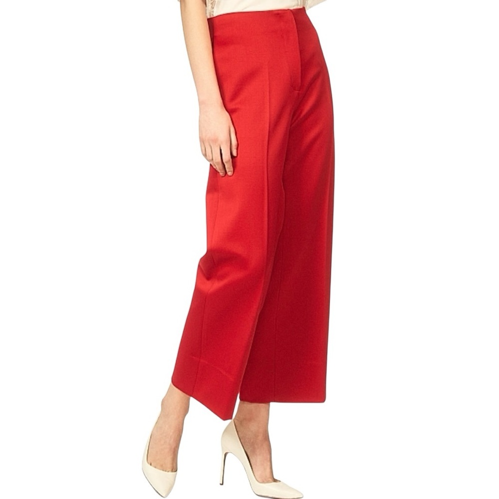 Interior The Clement Trousers Red Wide Leg Ankle Pants Size 8 Wool